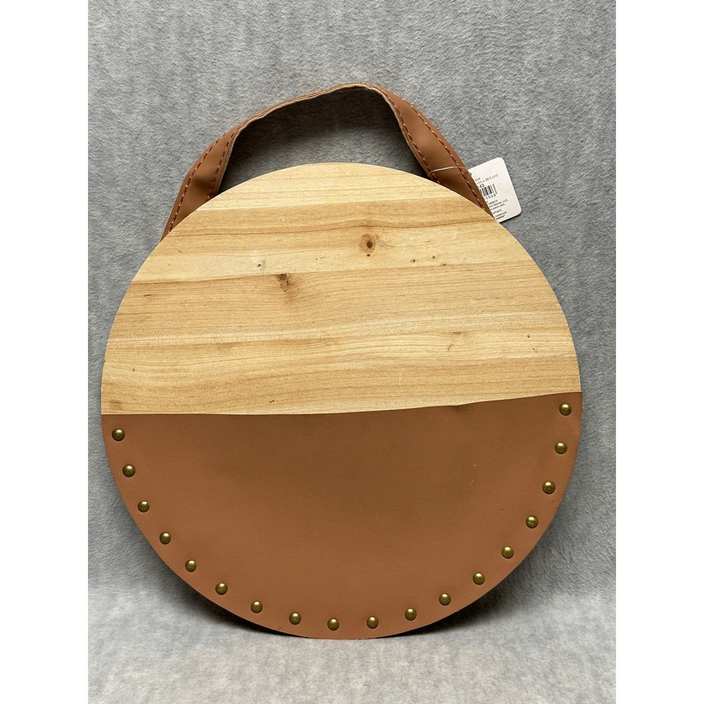 Place & Time Wall‎ Decor Mail Organizer Wood Faux Leather Studded Round 13.6in